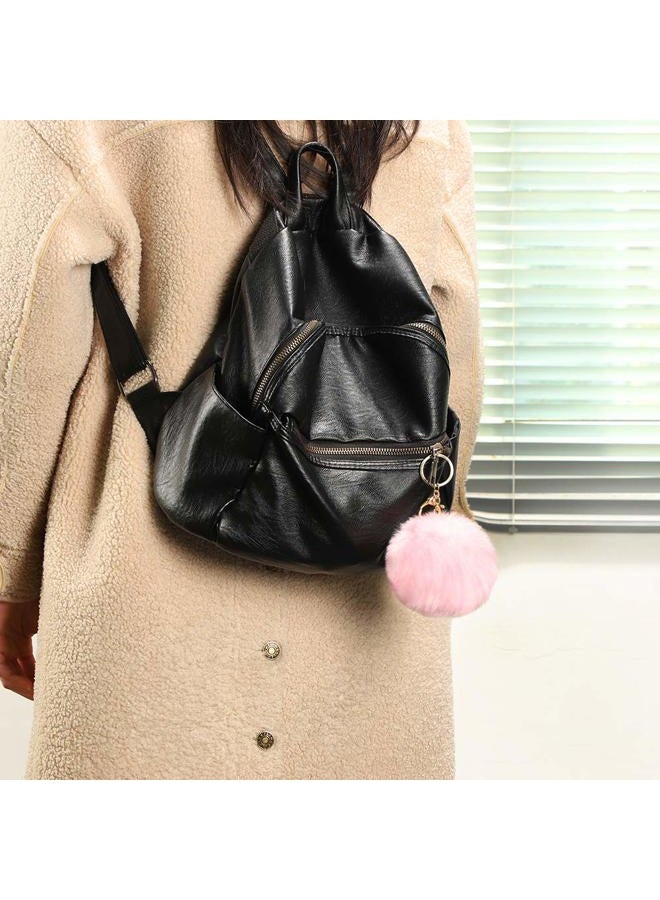 Soleebee Soft Artificial Rabbit Fur Keychain Plush Ball Key Ring Cute Pom Pom Bag Charm for Women Girls (Pink) - Image 2