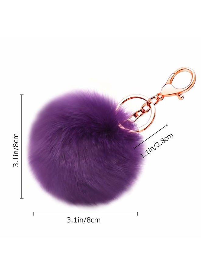 Soleebee Soft Artificial Rabbit Fur Keychain Plush Ball Key Ring Cute Pom Pom Bag Charm for Women Girls (Pink) - Image 3