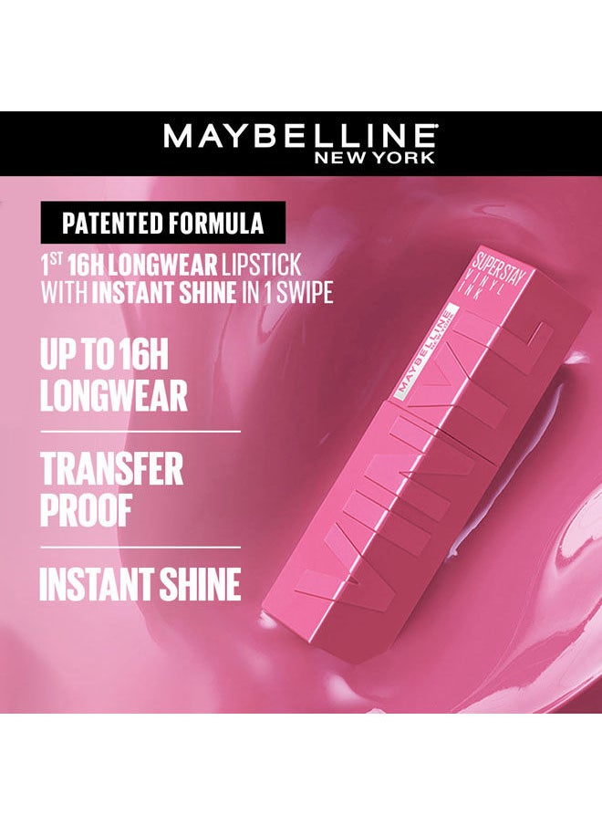 MAYBELLINE NEW YORK - SuperStay Vinyl Ink Longwear Transfer Proof Gloss Lipstick, 155 UpBeat, Pink Mix - Image 1
