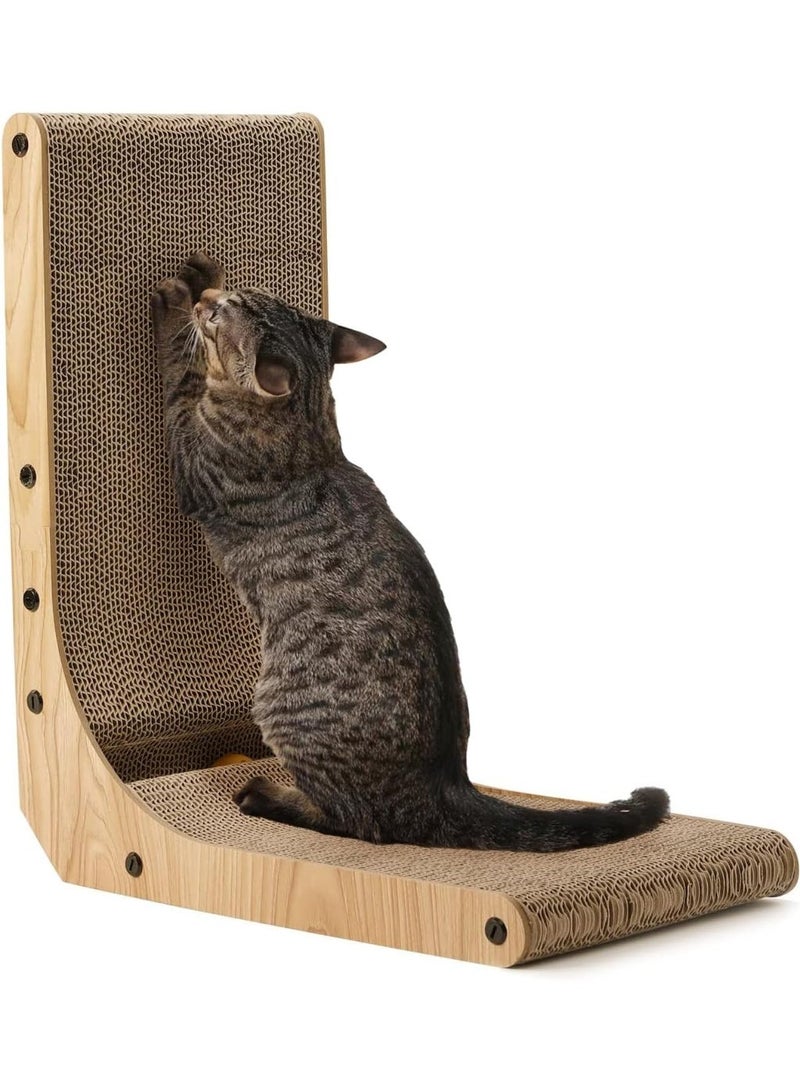 L Shape Cat Scratcher Wall Mounted Cardboard Scratch Pad With Ball Toy for Indoor Cats Medium Size - Image 1