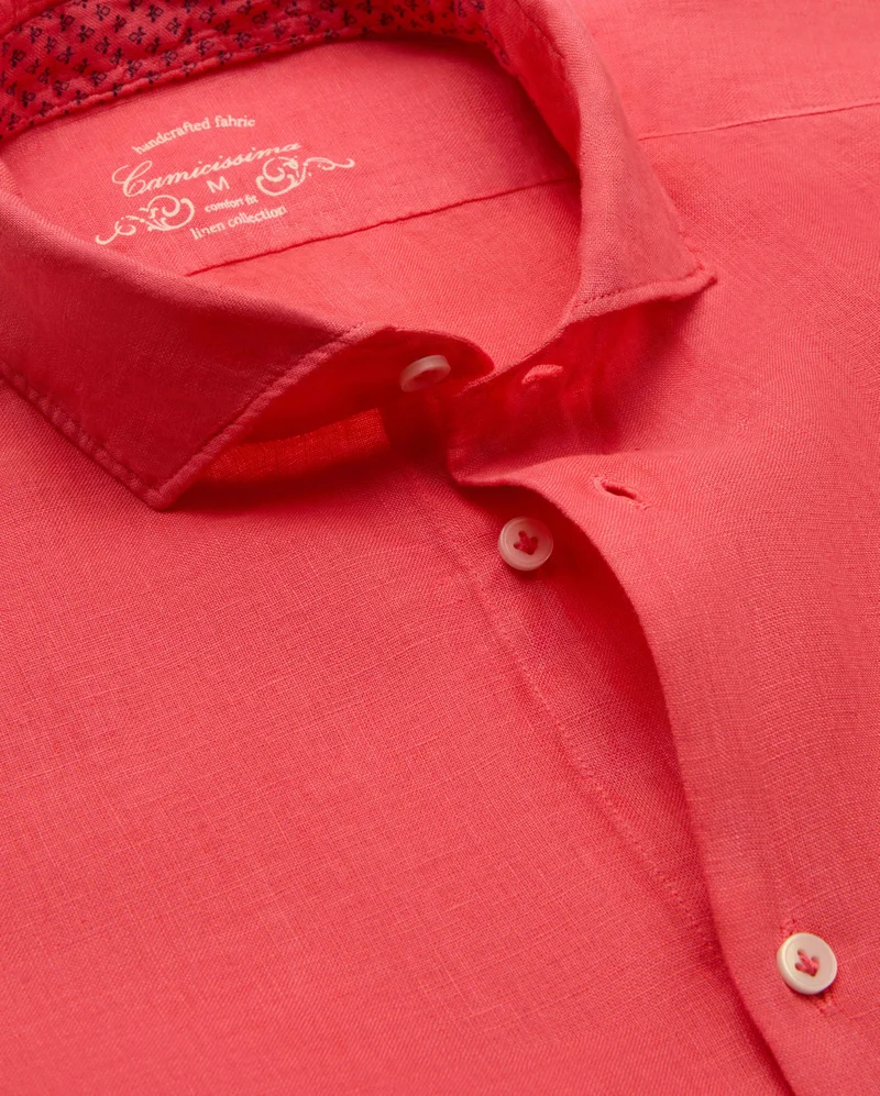 كاميتشسما Trendy Red Linen Slim Comfort Shirt