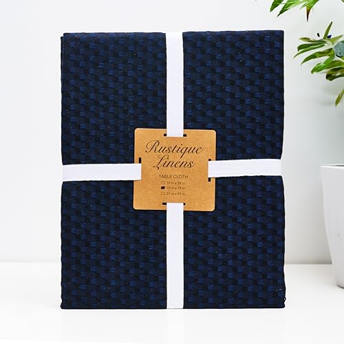 RUSTIQUE LINENS 100% Cotton Textured Check Tablecloth for 4 to 6 Seater – Water & Stain Resistant Dining Table Cover – Heavyweight, Washable – Navy Blue (150 x 150 CM) - Image 5
