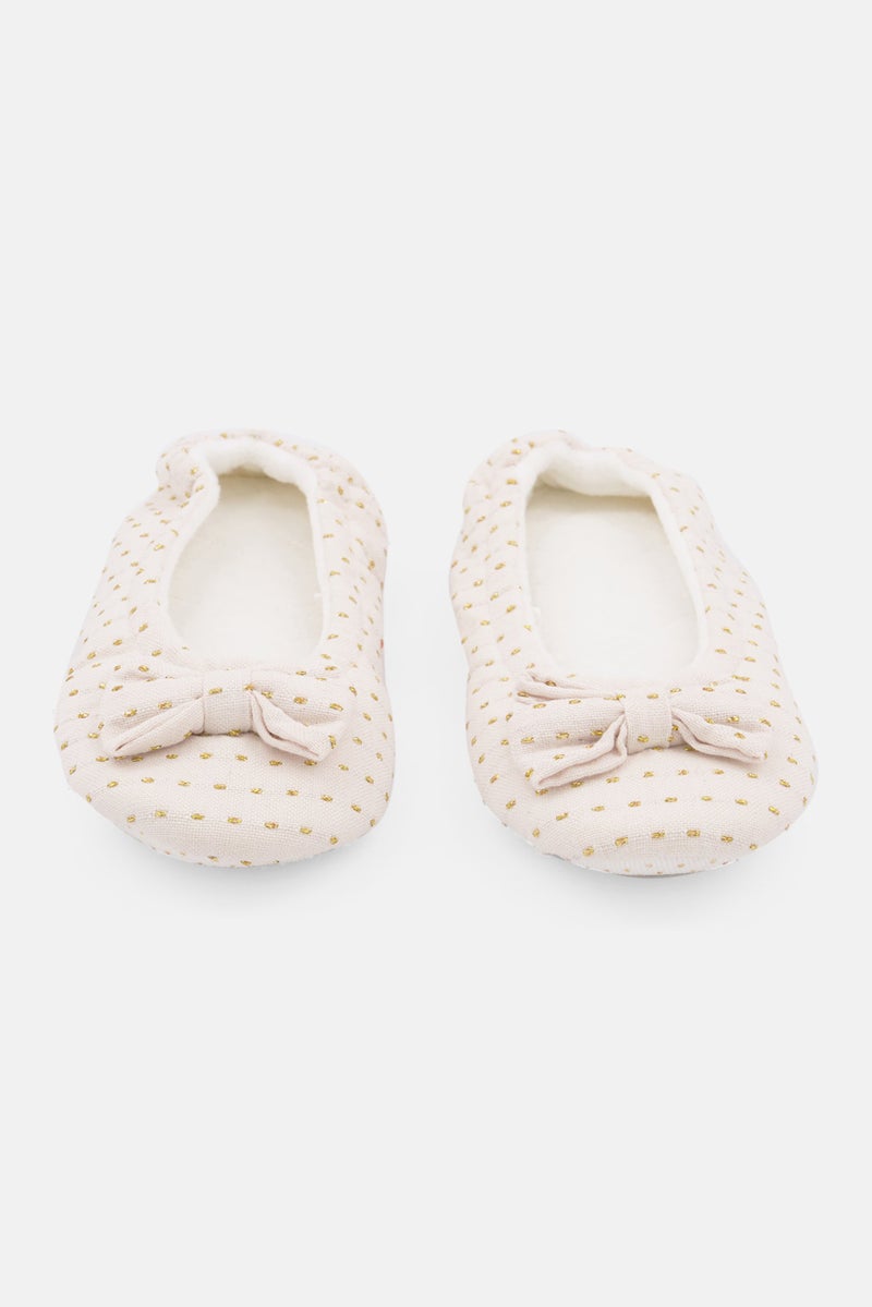 Tchibo Women Metallic Ballerina Shoes, Ivory - Image 3