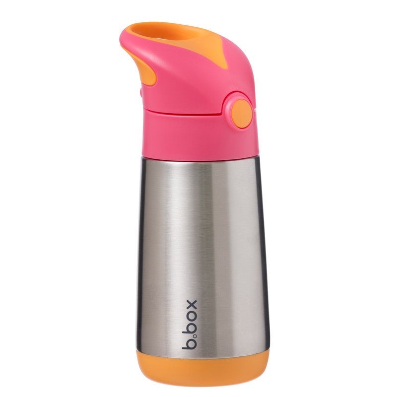 B.Box Insulated Drink Bottle with Straw | Stainless Steel Water Bottle for Babies & Kids 12+ Months | Push Button Lid | BPA-Free | Keeps Drinks Cold or Warm | 350ml (12 fl oz)-Strawberry Shake - Image 1