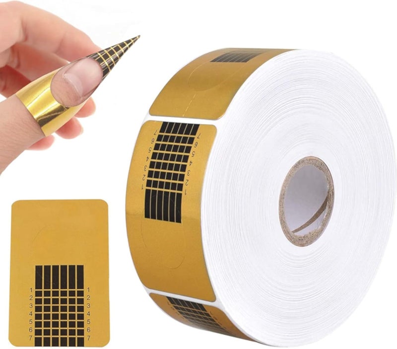 Generic 500 PCS Long Nail Forms for Acrylic Nails, Rectangular Gold Paper Nail Form Guide Stickers, 500 Pieces per Set