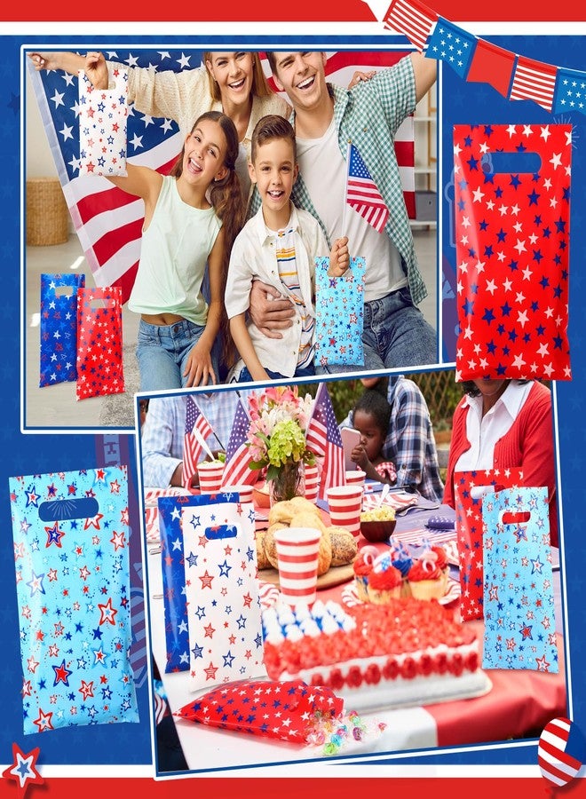 Geyoga 48 Pcs Patriotic Party Favor Bags Bulk 10 x 6 4th of July Gift Bags with Handles Red White Blue Treat Bag 250th Anniversary Plastic USA Flag Candy Bag for Independence Day Party Supplies - Image 5