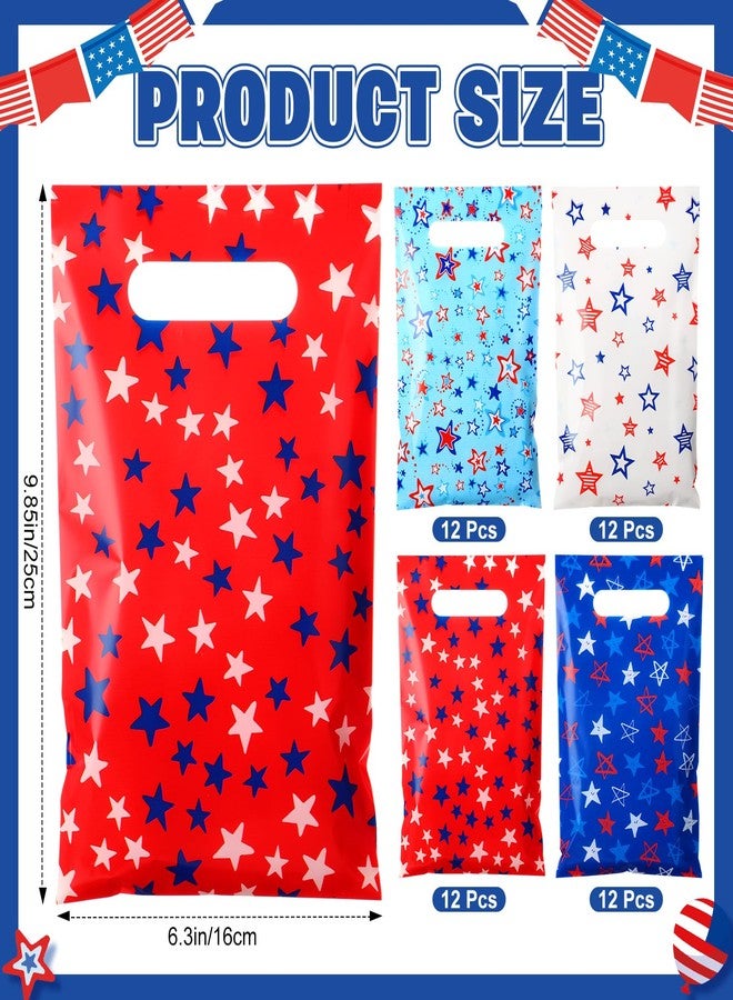 Geyoga 48 Pcs Patriotic Party Favor Bags Bulk 10 x 6 4th of July Gift Bags with Handles Red White Blue Treat Bag 250th Anniversary Plastic USA Flag Candy Bag for Independence Day Party Supplies - Image 2