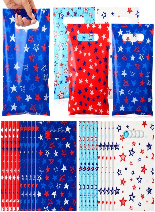 Geyoga 48 Pcs Patriotic Party Favor Bags Bulk 10 x 6 4th of July Gift Bags with Handles Red White Blue Treat Bag 250th Anniversary Plastic USA Flag Candy Bag for Independence Day Party Supplies - Image 1