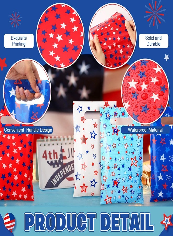 Geyoga 48 Pcs Patriotic Party Favor Bags Bulk 10 x 6 4th of July Gift Bags with Handles Red White Blue Treat Bag 250th Anniversary Plastic USA Flag Candy Bag for Independence Day Party Supplies - Image 3