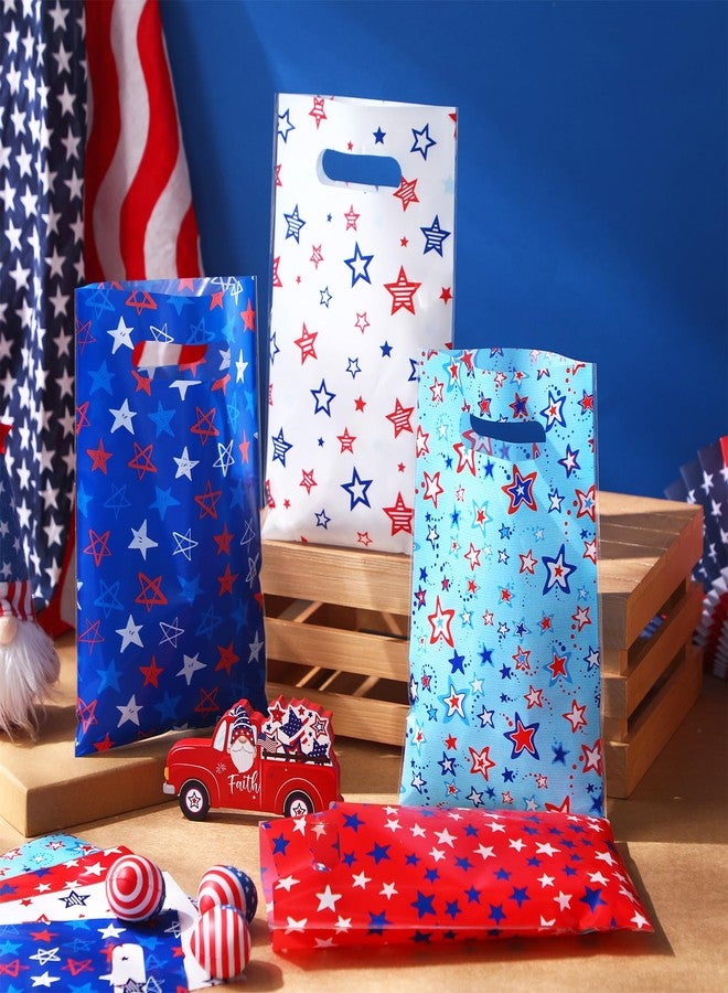 Geyoga 48 Pcs Patriotic Party Favor Bags Bulk 10 x 6 4th of July Gift Bags with Handles Red White Blue Treat Bag 250th Anniversary Plastic USA Flag Candy Bag for Independence Day Party Supplies - Image 4