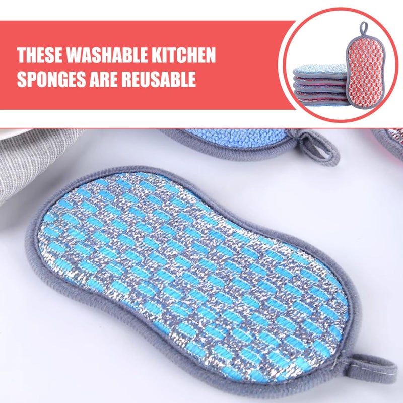 6Pcs Double Sided Kitchen Scrubber Sponges Reusable with Soft and Rough Surfaces - Image 4