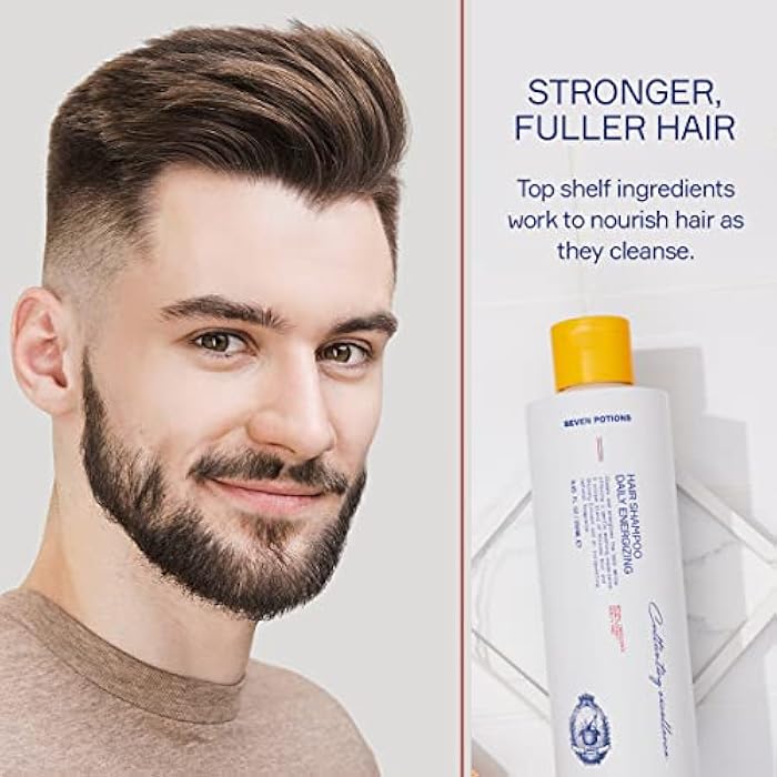 SEVEN POTIONS Hair Shampoo for Men – Deep Cleansing Hair Wash Formula For Healthier, Fuller Hair – Great For All Hair Types – Natural, Vegan, Cruelty Free – Daily Energizing (8.45fl oz) - Image 3