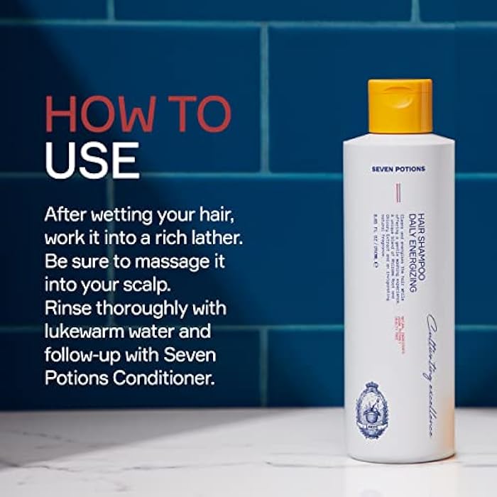 SEVEN POTIONS Hair Shampoo for Men – Deep Cleansing Hair Wash Formula For Healthier, Fuller Hair – Great For All Hair Types – Natural, Vegan, Cruelty Free – Daily Energizing (8.45fl oz) - Image 4
