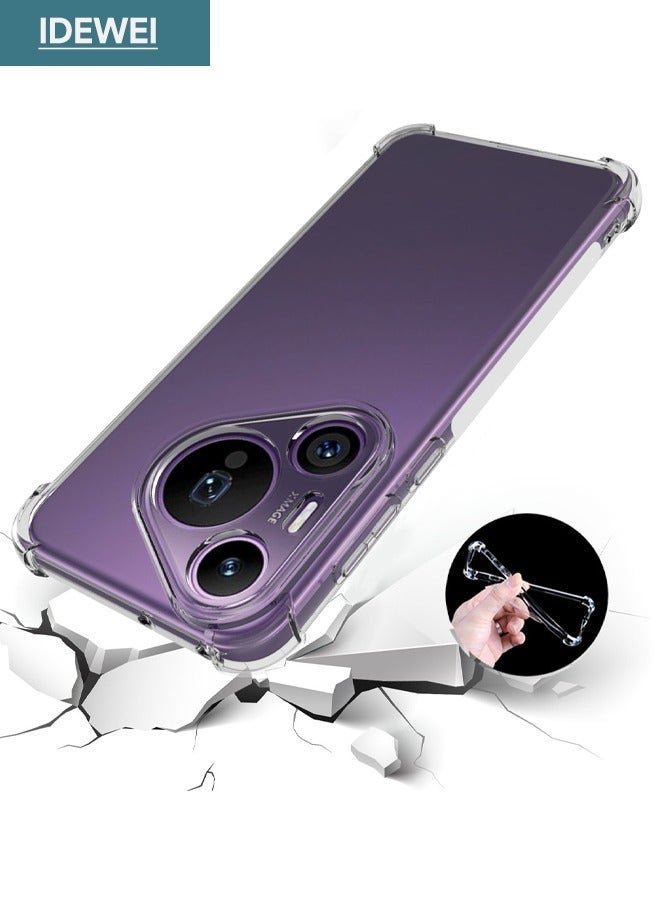 IDEWEI جراب Huawei Pura 70 Pro، مصمم خصيصًا لجراب Huawei Pura 70 Pro، غطاء واقٍ مزود بوسائد هوائية مضادة للسقوط بأربع زوايا، غطاء خلفي رفيع مرن من المطاط الناعم المصنوع من السيليكون لهاتف HUAWEI Pura 70 Pro (شفاف) - Image 1