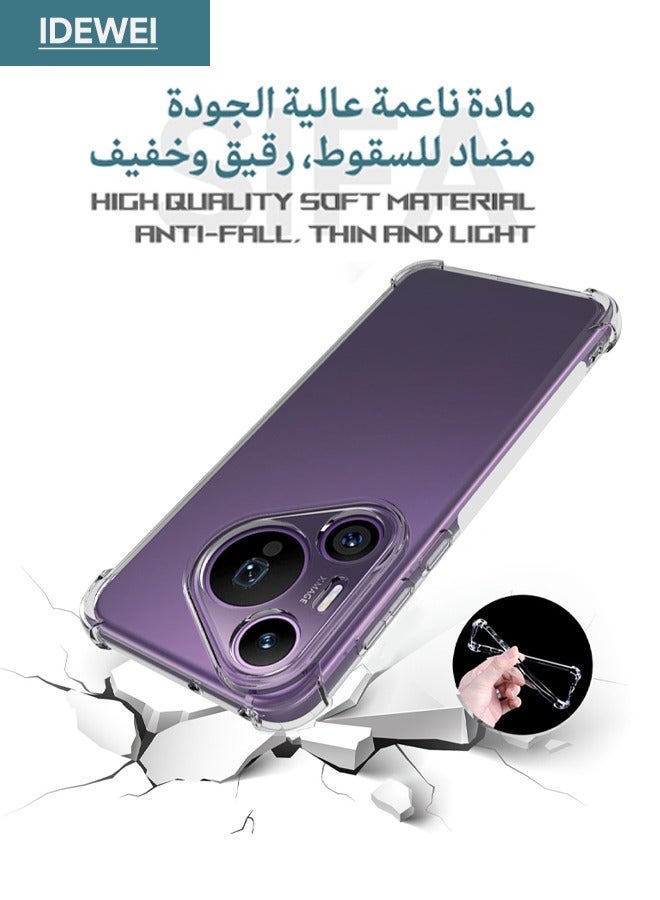 IDEWEI جراب Huawei Pura 70 Pro، مصمم خصيصًا لجراب Huawei Pura 70 Pro، غطاء واقٍ مزود بوسائد هوائية مضادة للسقوط بأربع زوايا، غطاء خلفي رفيع مرن من المطاط الناعم المصنوع من السيليكون لهاتف HUAWEI Pura 70 Pro (شفاف) - Image 2