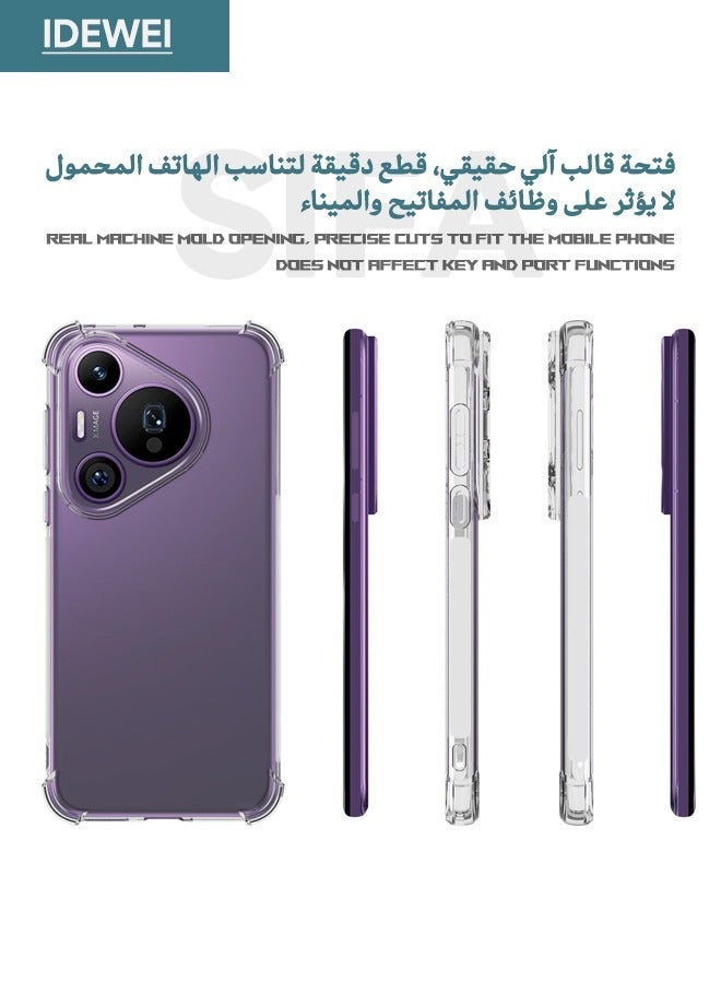 IDEWEI جراب Huawei Pura 70 Pro، مصمم خصيصًا لجراب Huawei Pura 70 Pro، غطاء واقٍ مزود بوسائد هوائية مضادة للسقوط بأربع زوايا، غطاء خلفي رفيع مرن من المطاط الناعم المصنوع من السيليكون لهاتف HUAWEI Pura 70 Pro (شفاف) - Image 3