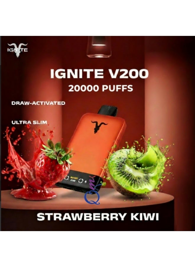 ignite V200 Ultra Slim Strawberry Kiwi 20000 Puffs 20mg Nicotine Rechargeable Disposable Vape - Image 1