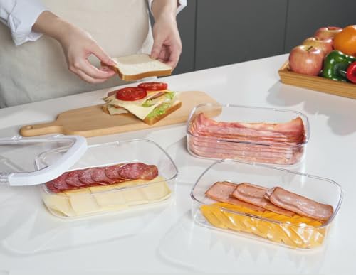 Felli Duo Loc Deli Meat Containers for Fridge with Airtight Lids, Stackable Refrigerator Organizer for Lunch Meat Storage Sandwich Ham Cheese Salami Sliced Turkey, Clear Tritan Box (Cold Cuts 3pk) - Image 2