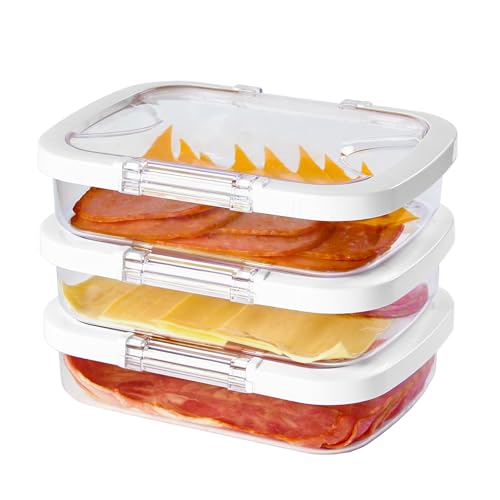 Felli Duo Loc Deli Meat Containers for Fridge with Airtight Lids, Stackable Refrigerator Organizer for Lunch Meat Storage Sandwich Ham Cheese Salami Sliced Turkey, Clear Tritan Box (Cold Cuts 3pk) - Image 1