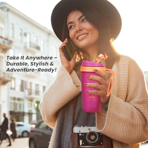 FLAIR Kafe Vacuum Insulated Stainless Steel Travel Mug 500ml -Pink, Hot & Cold,Leak-Proof,Flip Lock Lid,Easy to Clean, Carry Handle–Stylish Tumbler for Office,Coffee Mug - Image 5