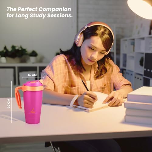 FLAIR Kafe Vacuum Insulated Stainless Steel Travel Mug 500ml -Pink, Hot & Cold,Leak-Proof,Flip Lock Lid,Easy to Clean, Carry Handle–Stylish Tumbler for Office,Coffee Mug - Image 4