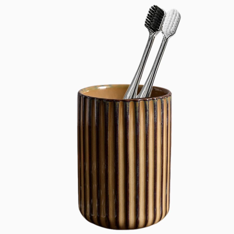 LILITURF Ceramic Vintage Toothbrush Holder, Brown - Image 1