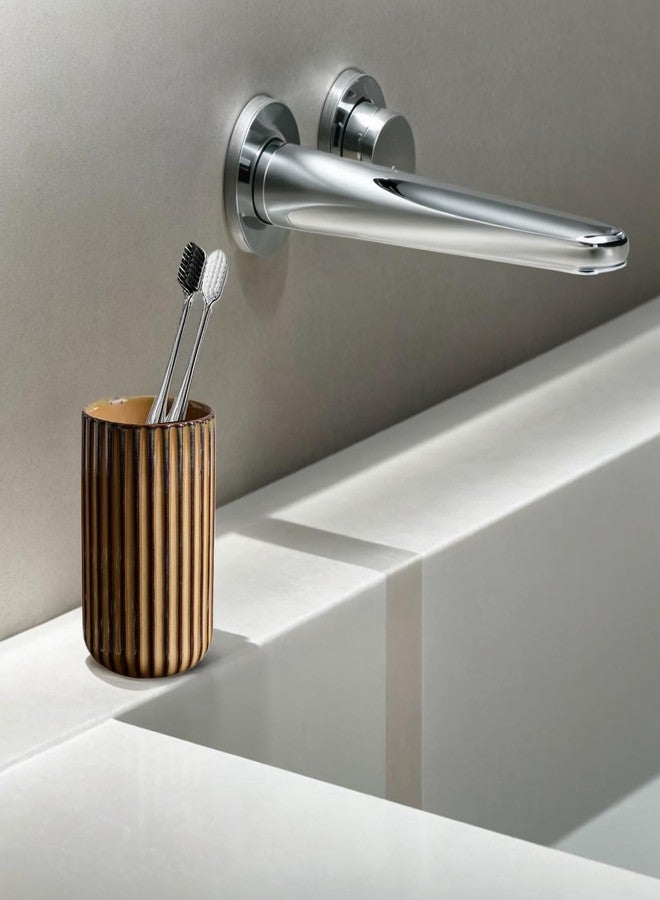 LILITURF Ceramic Vintage Toothbrush Holder, Brown - Image 3