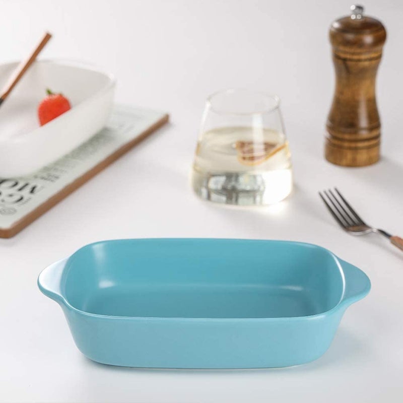 WE-CEF WECEF Porcelain Bakeware Set for Cooking 9 Inch Ceramic Baking Dish for Oven Individual Roasting Lasagna Pan Small Casserole Bakeware with Handle Pack 1 Blue - Image 1