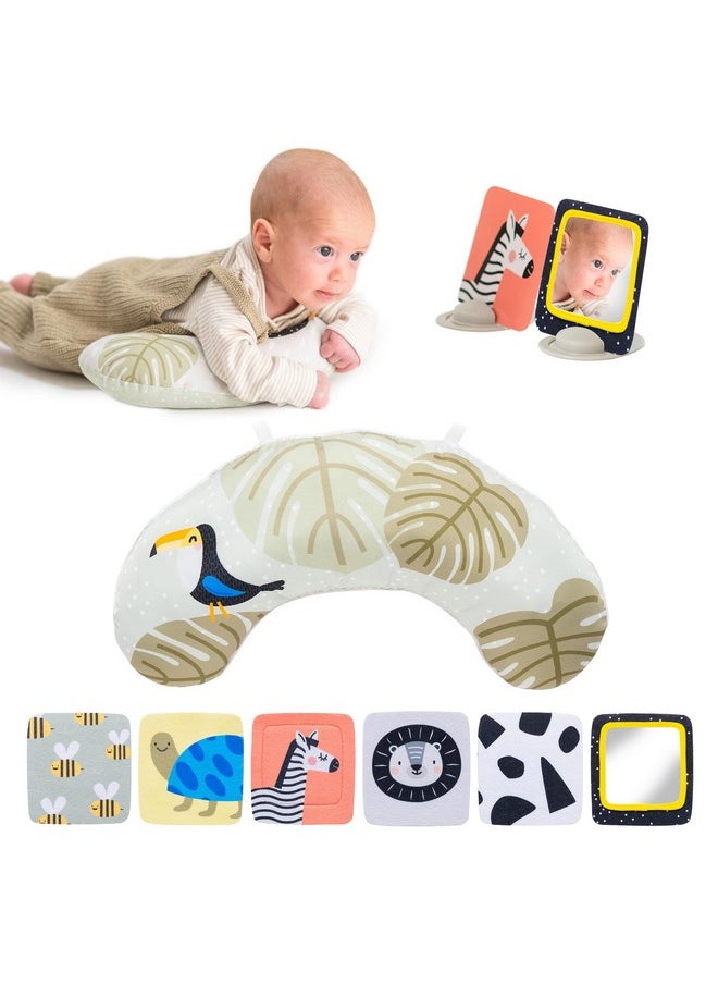 Taf Toys Tummy Time Set With Ergonomic Pillow, Double-Sided High Contrast Black & White Flash Cards & Mirror Card, Developmental Baby Play Mat Accessories & Card Stands For Newborn Infant Tummy Time  - Image 1