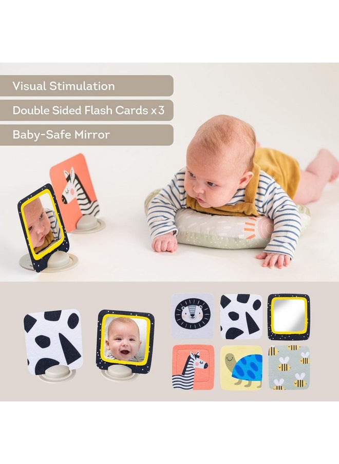 Taf Toys Tummy Time Set With Ergonomic Pillow, Double-Sided High Contrast Black & White Flash Cards & Mirror Card, Developmental Baby Play Mat Accessories & Card Stands For Newborn Infant Tummy Time  - Image 5