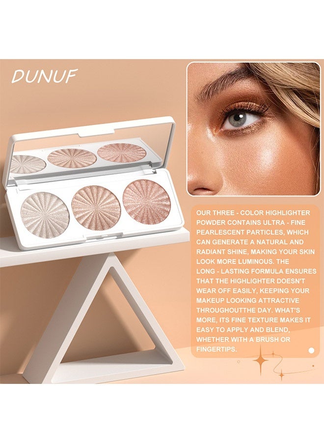 DUNUF Highlighter Plaette,Highlight Makeup Contour Powder, Pink Pearl Golden Champagne Bronze Rose Highlighter Palette, Glitter Face Illuminator Highlighter, Illuminator Make Up #01 - Image 3