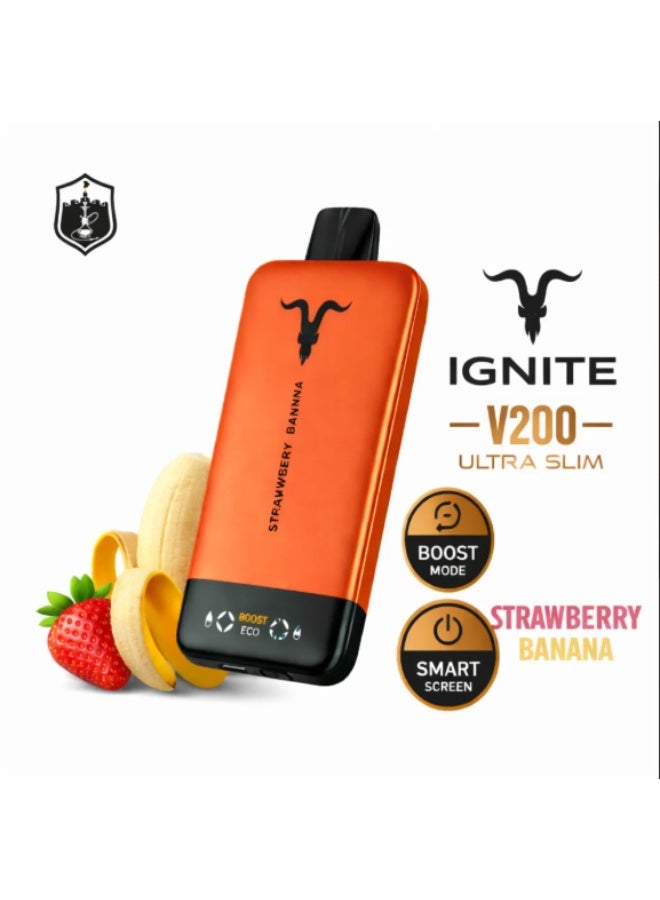 ignite V200 Ultra Slim Strawberry Banana 20000 Puffs 20mg Nicotine Rechargeable Disposable Vape - Image 2