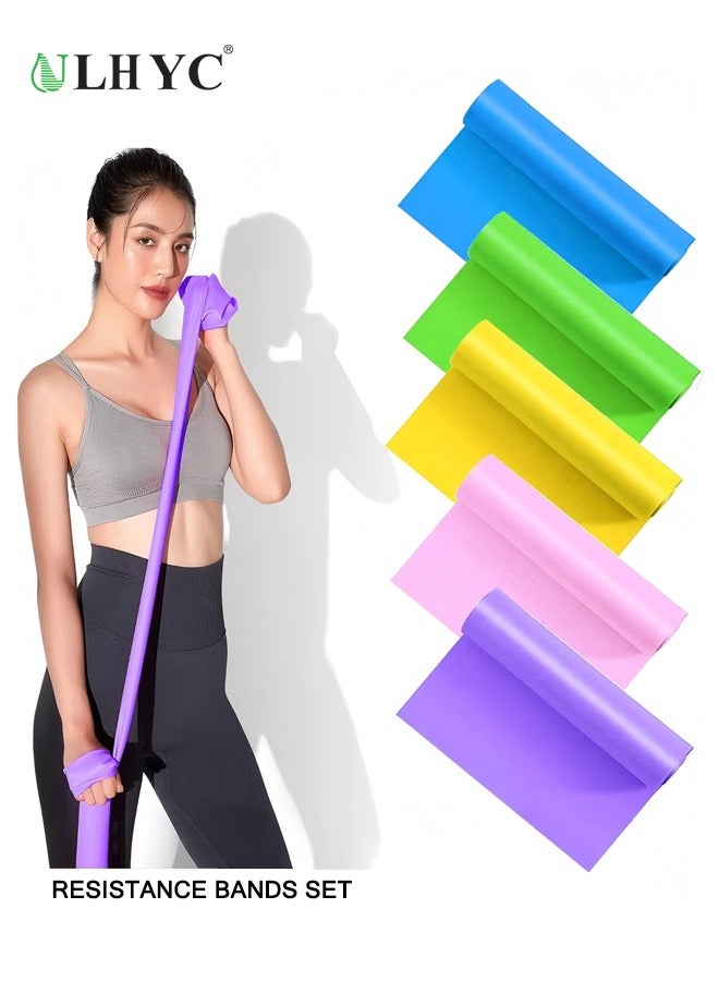 ULHYC 5-Piece Resistance Bands Set Resistance Exercise Band 150*15*4.5cm for Physiotherapy, Strength Training & Fitness Workouts, Pilates, Stretching and Yoga Physical Therapy Fitness, Pink,Blue,Green,Yellow,Purple - Image 1
