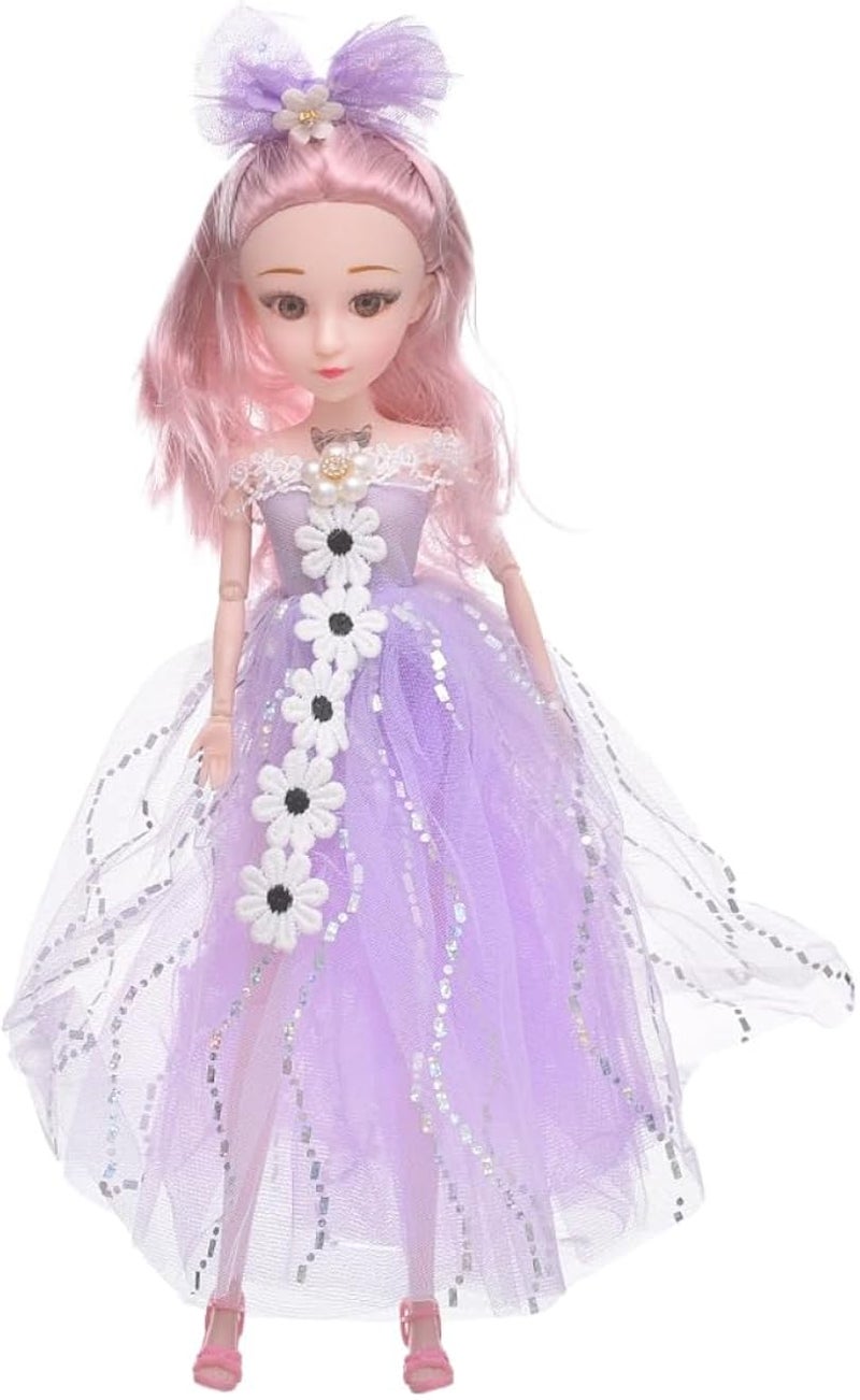باربي دمية بلاستيكية جميلة بتصميم أميرة بشعر طويل وفستان لافندر رقيق للبنات - متعددة الألوان