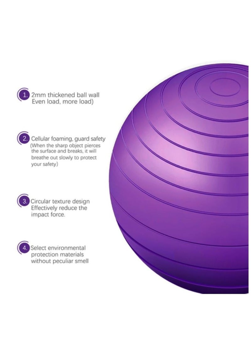 H PRO كرة بيلاتيس للياقة البدنية لليوجا مع مضخة سريعة وتوازن للتمرين مقاوم للانفجار والانزلاق للصالة الرياضية المنزلية - أرجواني - Image 2