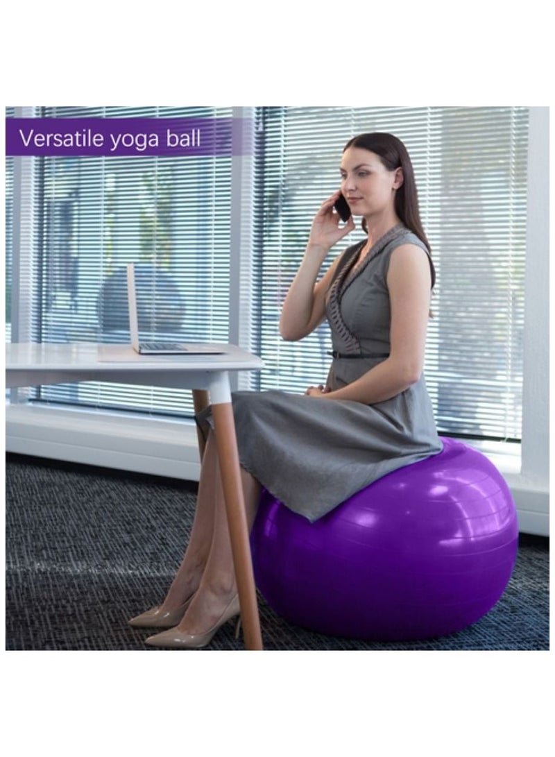 H PRO كرة بيلاتيس للياقة البدنية لليوجا مع مضخة سريعة وتوازن للتمرين مقاوم للانفجار والانزلاق للصالة الرياضية المنزلية - أرجواني - Image 3