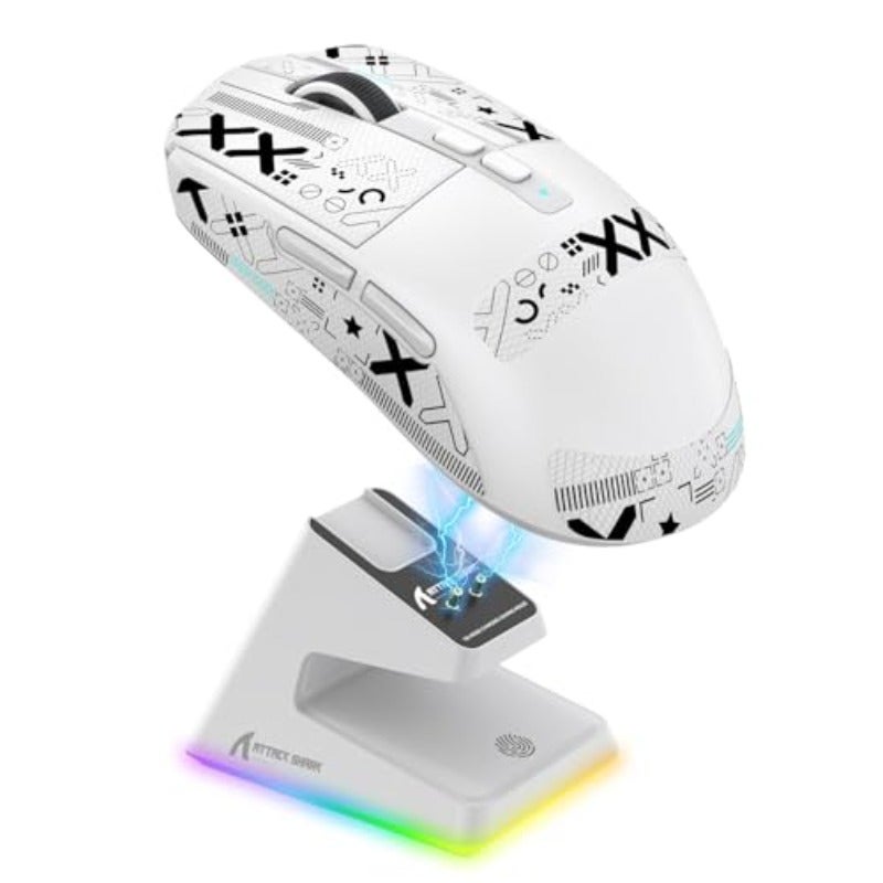 MAMBASNAKE Attack Shark X6 Wireless Gaming MouseRGB Magnetic Charging Dock X3 Upgrade 49g Ultralight 2.4GHz BT5.2 USB-C Tri-Mode PAW3395 Sensor 26KDPI G502 Programmable Mice for Win Mac-WhiteTape - Image 1