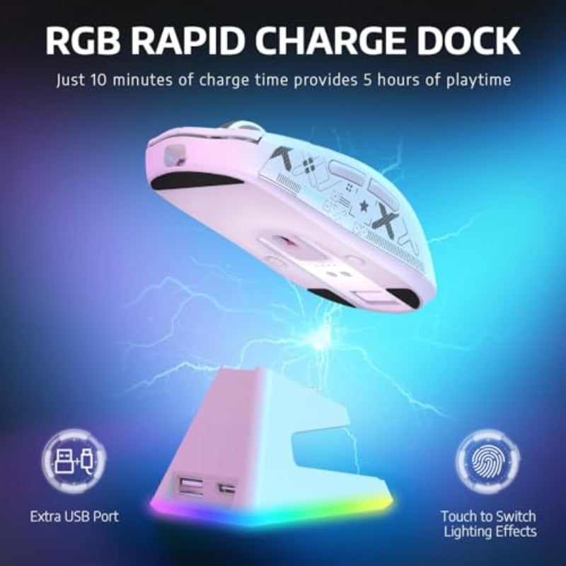 MAMBASNAKE Attack Shark X6 Wireless Gaming MouseRGB Magnetic Charging Dock X3 Upgrade 49g Ultralight 2.4GHz BT5.2 USB-C Tri-Mode PAW3395 Sensor 26KDPI G502 Programmable Mice for Win Mac-WhiteTape - Image 4