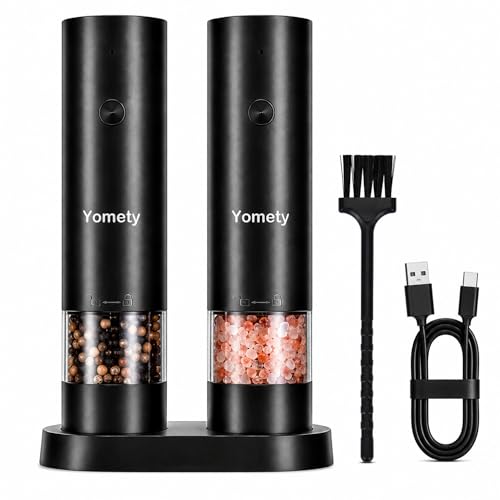Yomety Electric Salt and Pepper Grinder SetRechargeable Salt and Pepper Mill Set All in One Automatic Refillable Adjustable Coarseness Ceramic Grinder Salt and Pepper Shakers for Kitchen Gadgets - Image 1