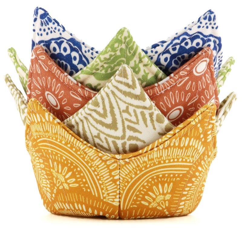 Rogitu Cotton Microwavable Bowl Cozy  Microwave-Safe Hot Bowl Holders  Soup Bowl Cozy Hot Pads (Retro Flower) - Image 1