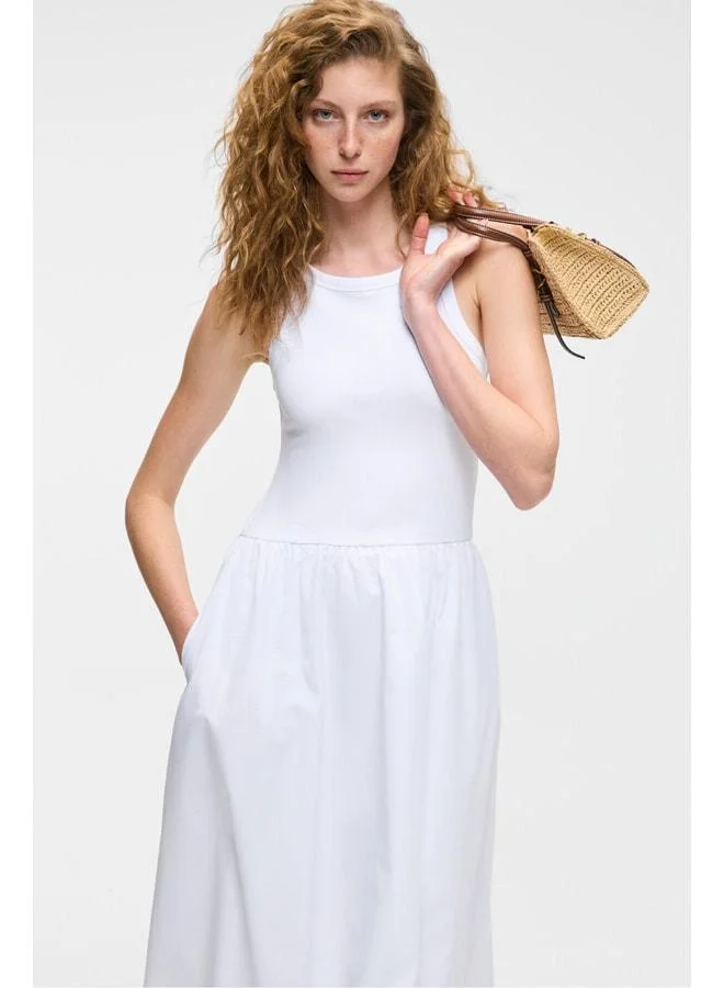 Grimelange  Catala Women's Poplin Woven Body‑Hugging Deep Neck Sleeveless White Dress. for Women | Best Price UAE