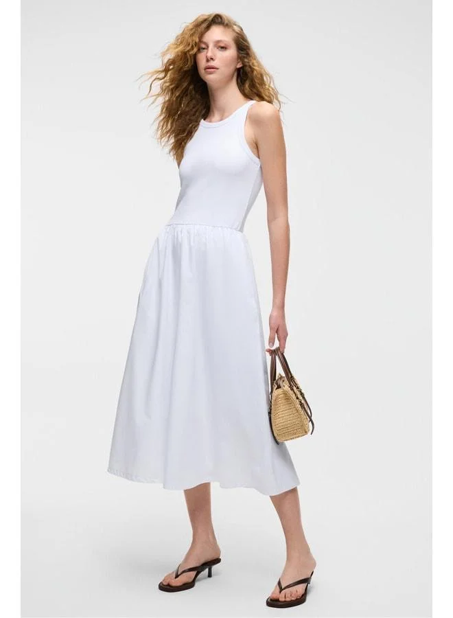 Grimelange  Catala Women's Poplin Woven Body‑Hugging Deep Neck Sleeveless White Dress. for Women | Best Price UAE