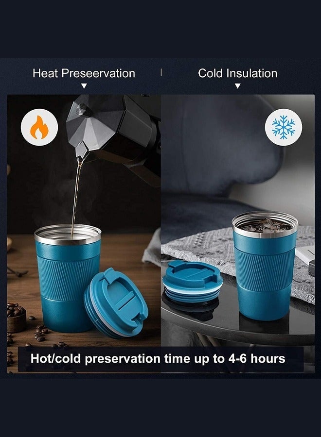 كيلا كوب قهوة للسفر مقاوم للانسكاب ومضاد للتسرب، سعة 16 أونصة، كوب قهوة معزول بغطاء لولبي، كوب قهوة حراري قابل لإعادة الاستخدام من الفولاذ المقاوم للصدأ، مناسب للمشروبات الساخنة والباردة - 510 مل، أزرق - Image 3