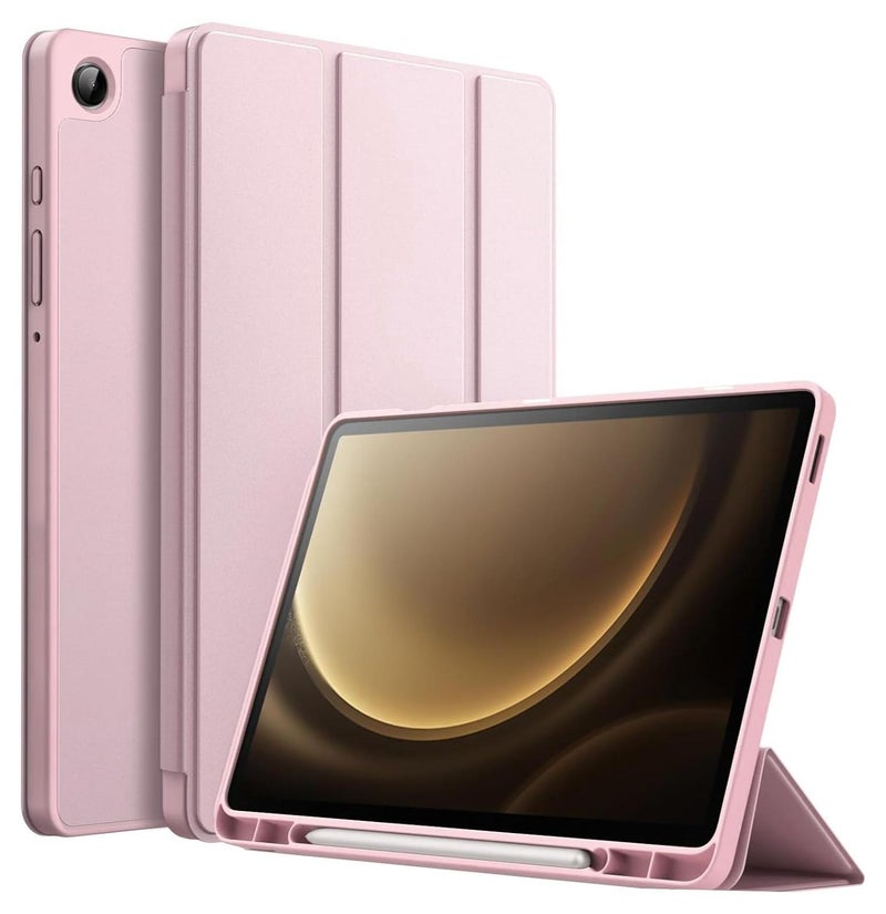 جراب مع حامل قلم، غطاء ذكي واقي قابل للطي من مادة TPU الناعمة، مع خاصية الإيقاظ والسكون التلقائي لجهاز Samsung Galaxy Tab A9 مقاس 8.7 بوصة [SM-X110/X115/X117] باللون الذهبي الوردي - Image 1