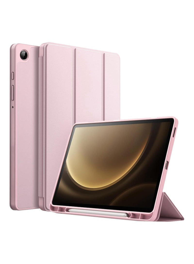 Case with Pen Holder, Soft TPU Back Trifold Stand Protective Smart Cover Flip, Auto Wake&Sleep For Samsung Galaxy Tab A9 8.7 inch Tablet Cover [SM-X110/X115/X117] Rose Gold - Image 1
