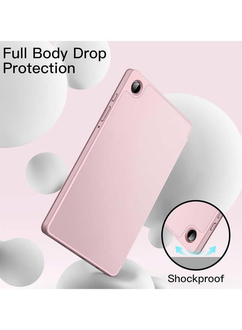 Case with Pen Holder, Soft TPU Back Trifold Stand Protective Smart Cover Flip, Auto Wake&Sleep For Samsung Galaxy Tab A9 8.7 inch Tablet Cover [SM-X110/X115/X117] Rose Gold - Image 3