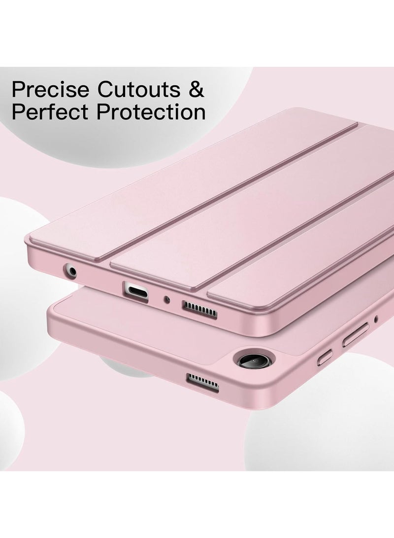 Case with Pen Holder, Soft TPU Back Trifold Stand Protective Smart Cover Flip, Auto Wake&Sleep For Samsung Galaxy Tab A9 8.7 inch Tablet Cover [SM-X110/X115/X117] Rose Gold - Image 2
