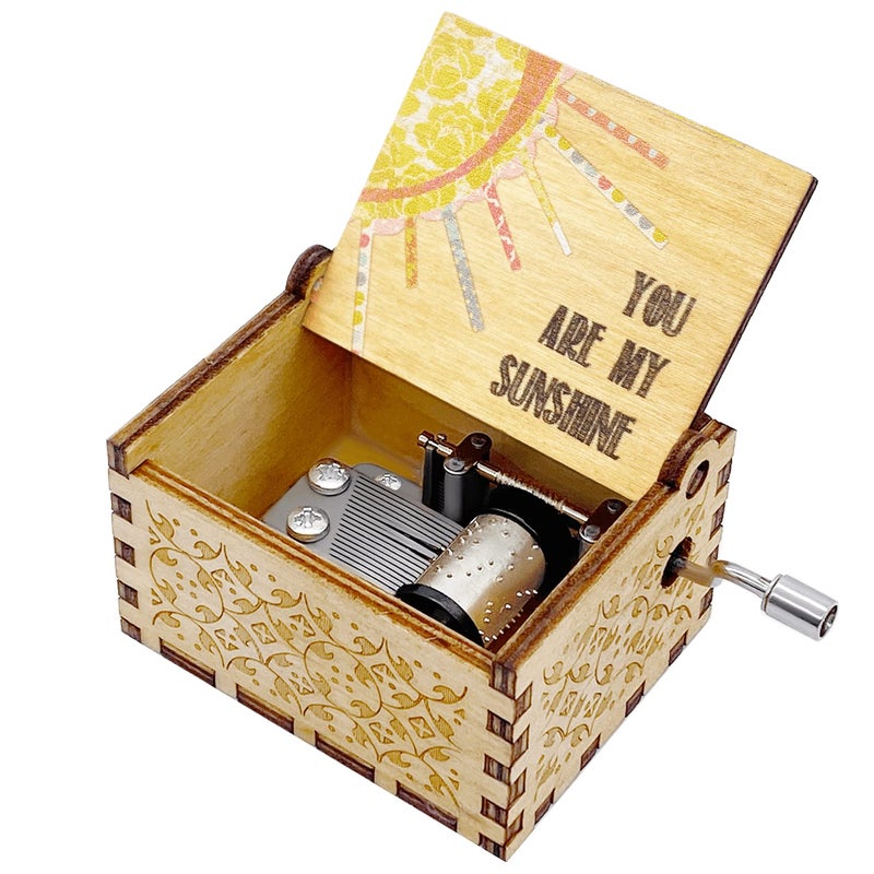 Auduye You are My Sunshine Music Boxes Wooden Hand Crank Laser Engraved Vintage Unique Musical Box Gifts for Birthday Christmas Valentines Day Mothers Day Anniversary Wedding