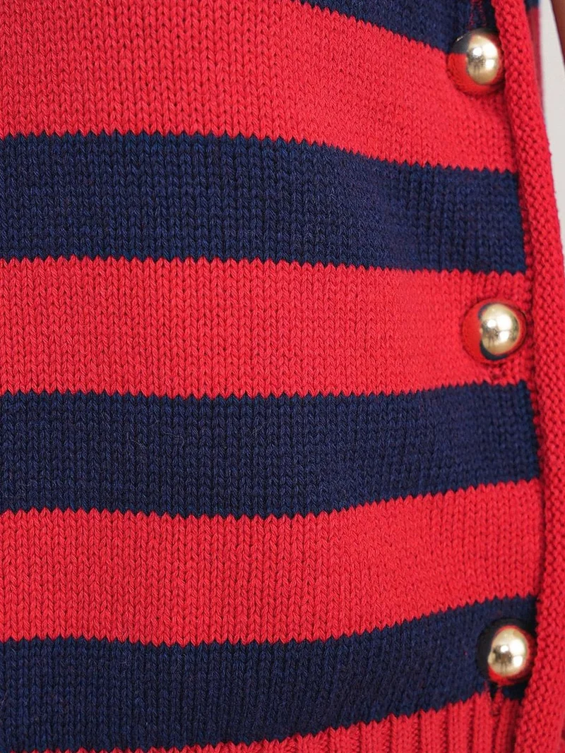 MixRay Red MIXRAY Striped Knit Top with Button Detail for Women | Best Price UAE