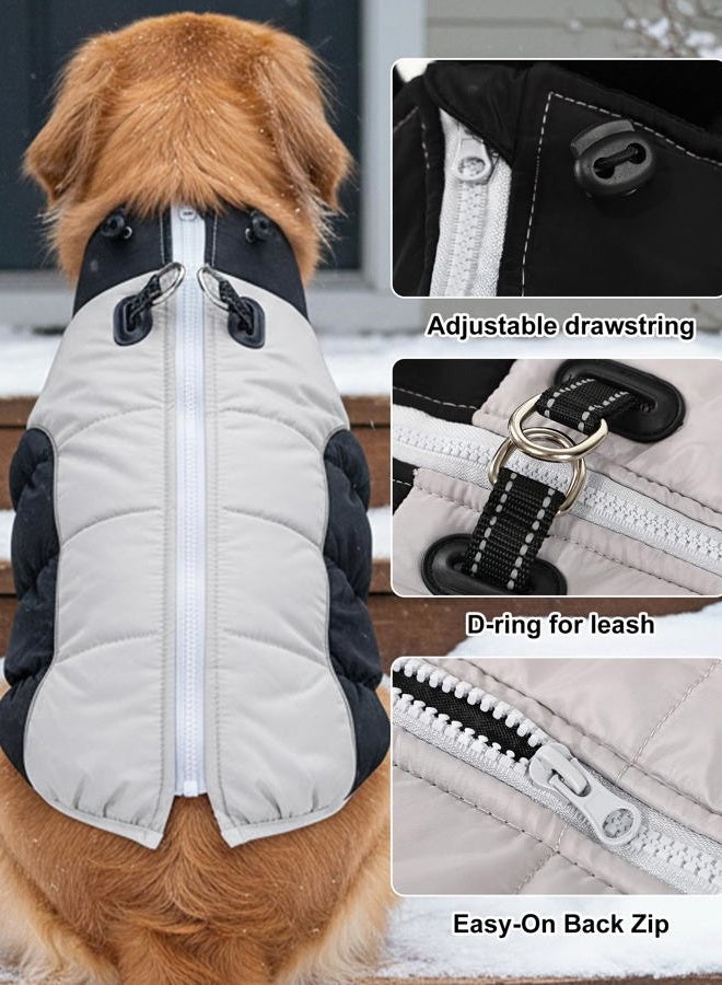 AURUZA Dog Coat, Warm Dog Winter Coat Waterproof Small Dogs Jacket with Harness Built Reflective Pet Vest with Zipper for Medium Dogs Windproof Pet Fleece Vest Snow Jacket for Cold Weather(Black,XXL) - Image 2
